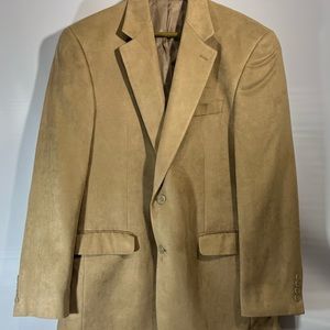 RALPH LAUREN Men's Brown Tan Sport Coat Faux SUEDE Jacket Polyester Blazer